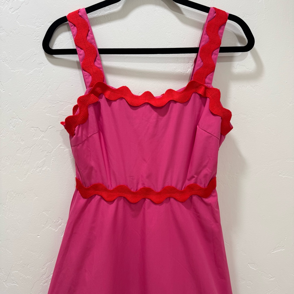 Nwt One Loved Babe Scallop Ric Rac Trim A Line Midi Dress Pink Red Small — image 3 of 8